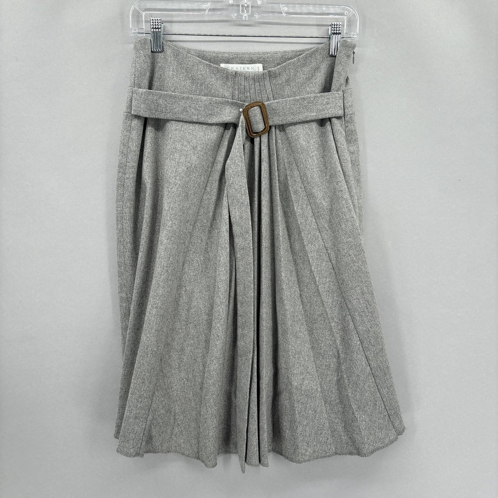 Chaiken Skirt Womens 4 Gray Wool Blend Belted Pleated Lined Made USA Career Work